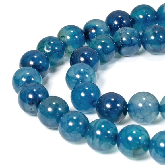 8mm Aqua Blue Dragon Vein Agate Beads, Round Spider Gemstone 50/Pkg