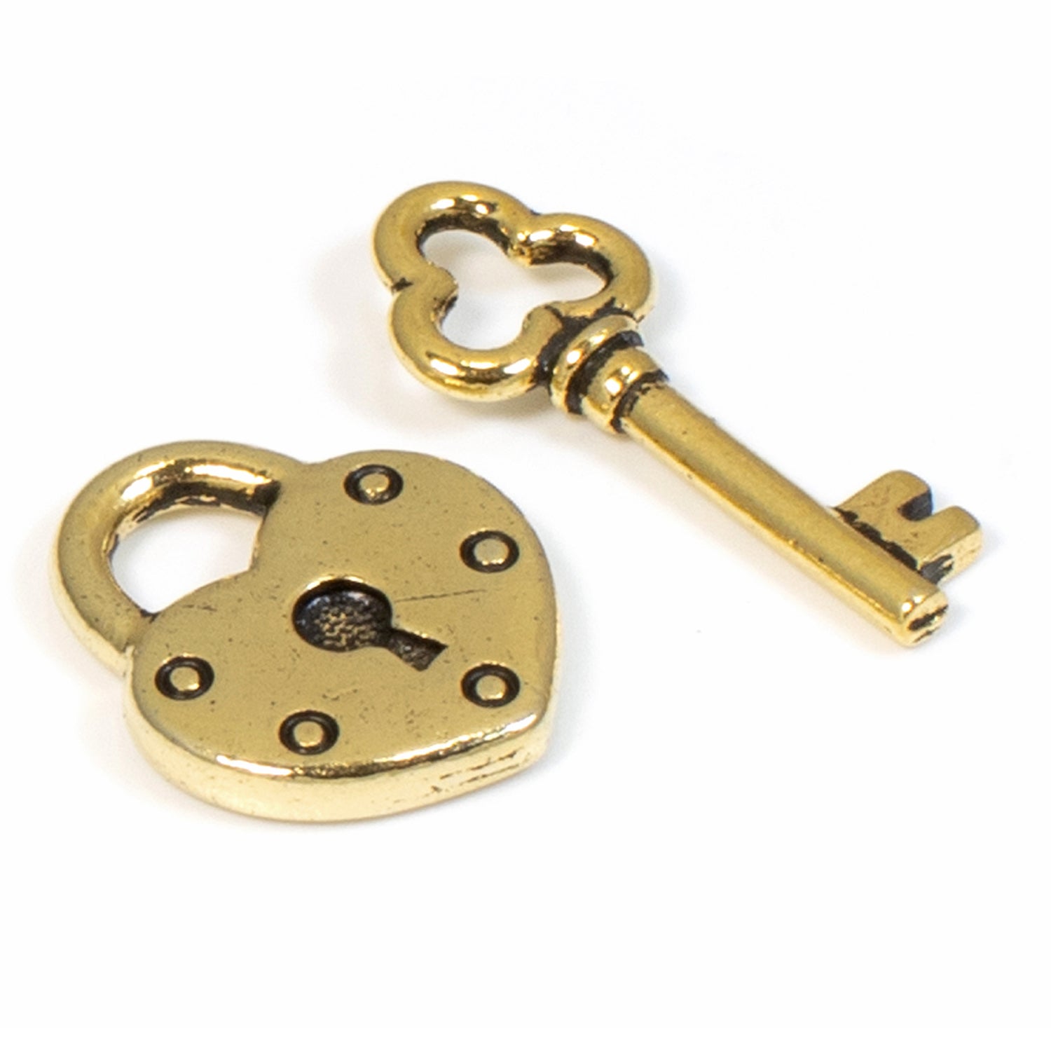 TierraCast Pewter Charms-Gold Heart Lock & Key Set