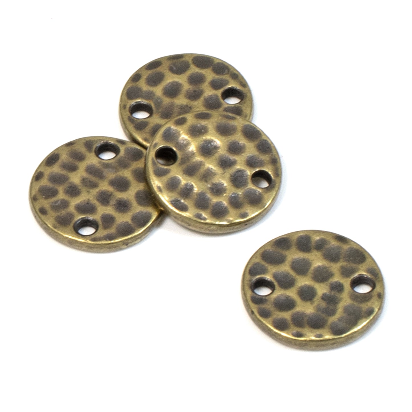 11mm Antique Brass Hammered Round Links, TierraCast Connectors 4/Pkg