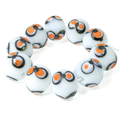 10 Halloween Eye Lampwork Beads - Black/Orange Handmade Glass Beads