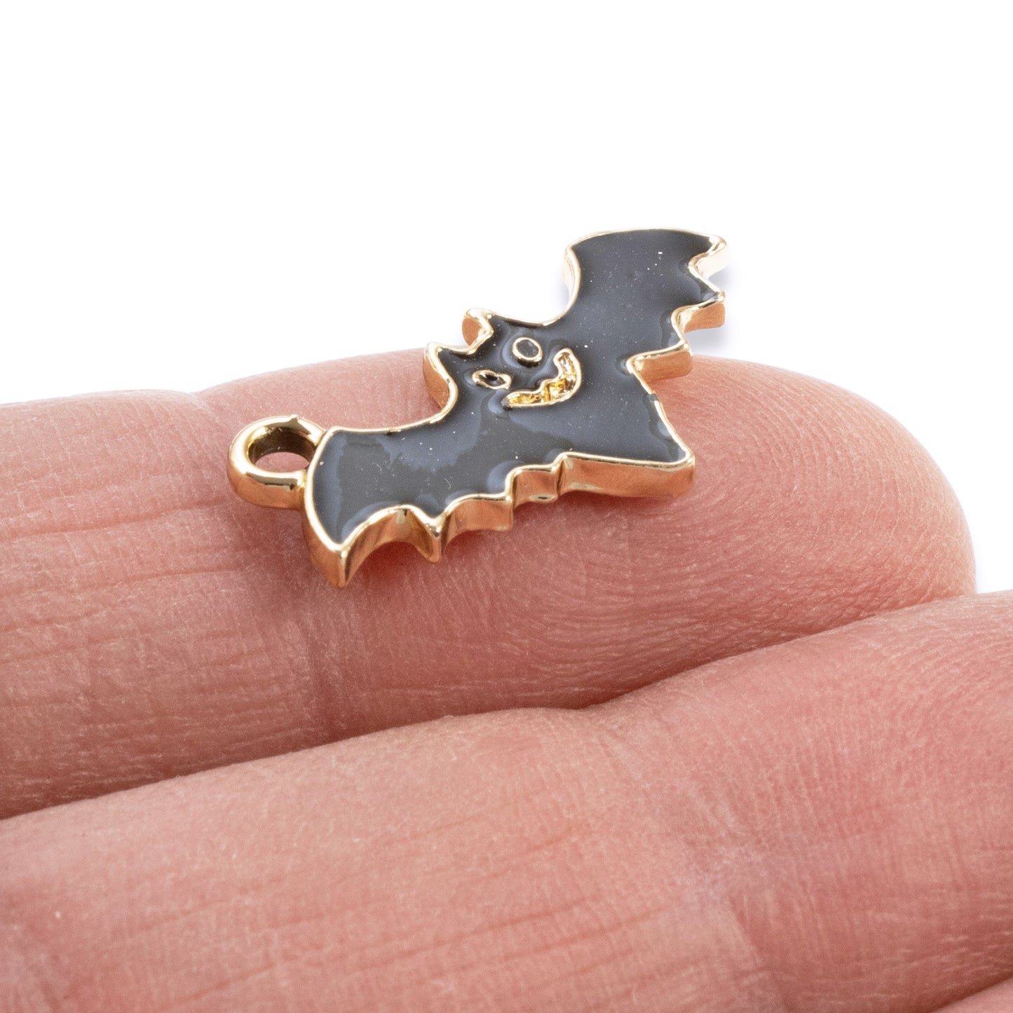 10 Black Enamel Flying Bat Charms, Perfect for Halloween & Gothic Crafting