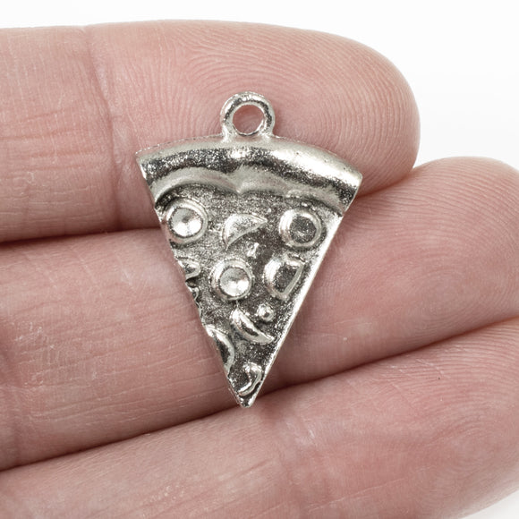 10 Silver Pizza Slice Charms, Metal Italian Fast Food Pendants for DIY Jewelry Making