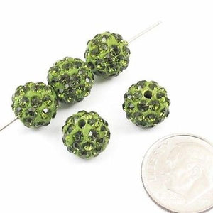Olive Green Round Beads Shamballa Rhinestone Clay Pave 10mm (5 Pieces)