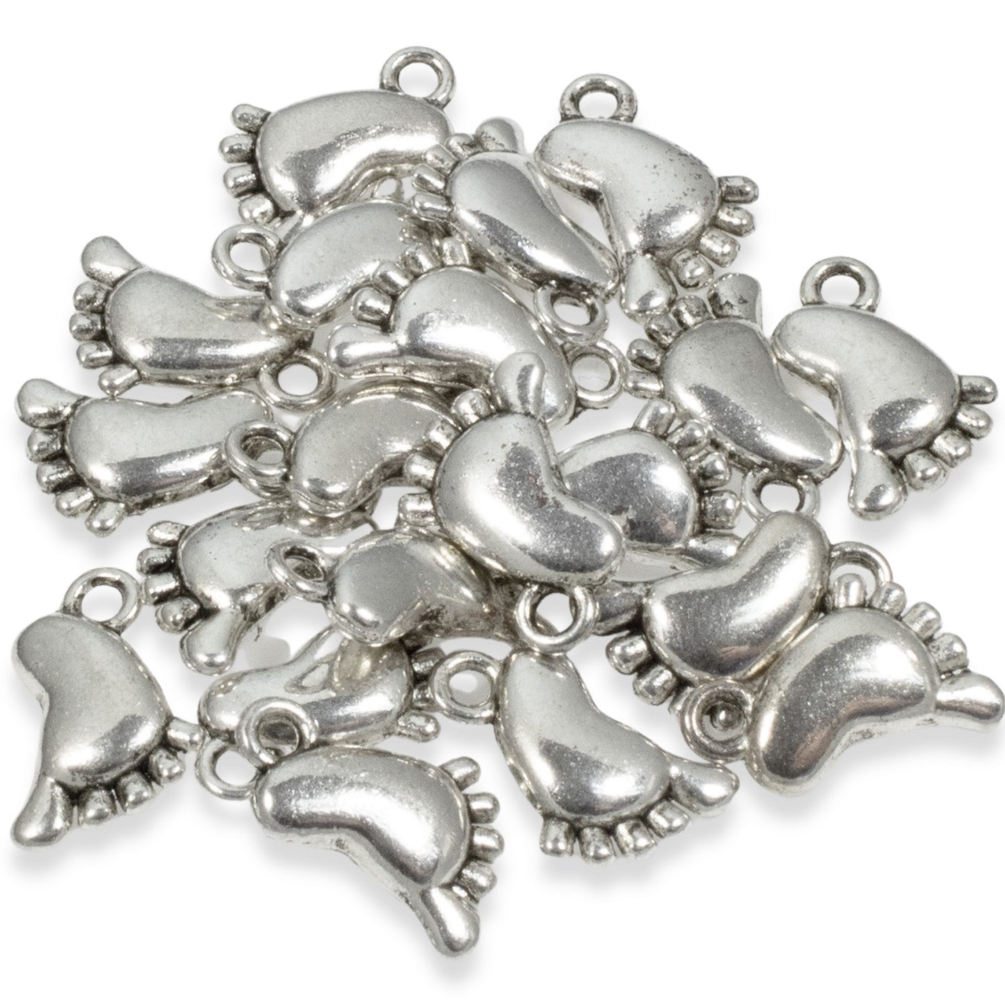 20 Silver Barefoot Charms - Metal Baby Feet - Tiny Foot Charm - New Mom Jewelry