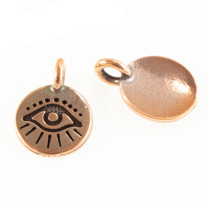 2 Copper Evil Eye Charms - Mystical TierraCast Pendants - Leather Cord Jewelry-Making