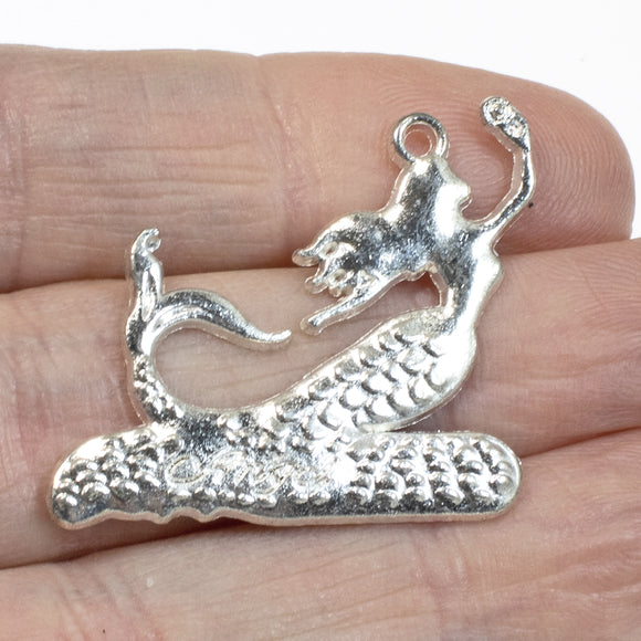 8 Silver Mermaid Pendants- Metal Beach Charms for DIY Summer Jewelry & Crafts