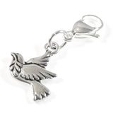 Silver Peace Dove Clip on Charm, Purse, Journal, Bird Charm