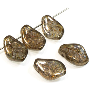 Lumi Brown Leaf Beads, Czech Glass Curved Nature Leaf 25/Pkg