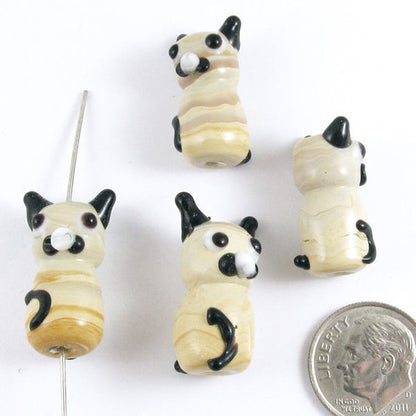 Tan Cat Beads, Lampwork Glass Kitten Kitty Beads (4 Pieces)