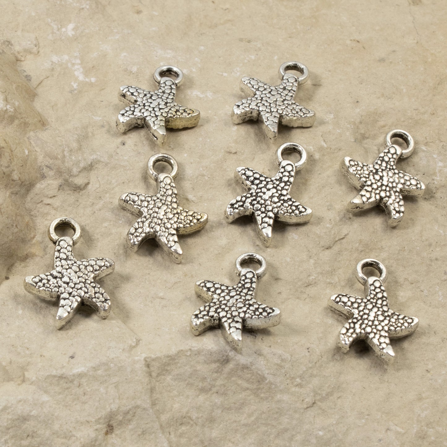 10 Silver Starfish Metal Charms - Small Sea Star - Beach Summer Jewelry Making