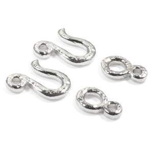 2 Sets Silver Hammered Hook & Eye Clasps, TierraCast White Bronze Distressed Artisan Clasps