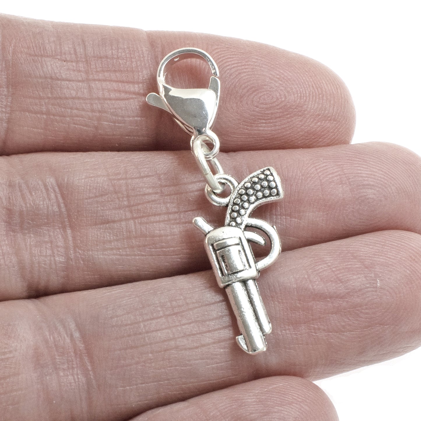 Silver Gun Clip-on Charm, Pistol Bag or Keychain Accessory, Cool Collector Gift