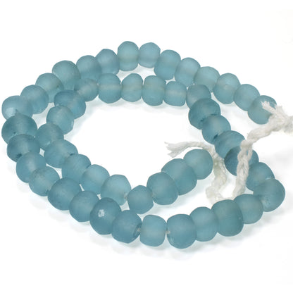 Aqua Blue Green Recycled Glass Beads - Matte Sea Glass Finish - Artisan Jewelry