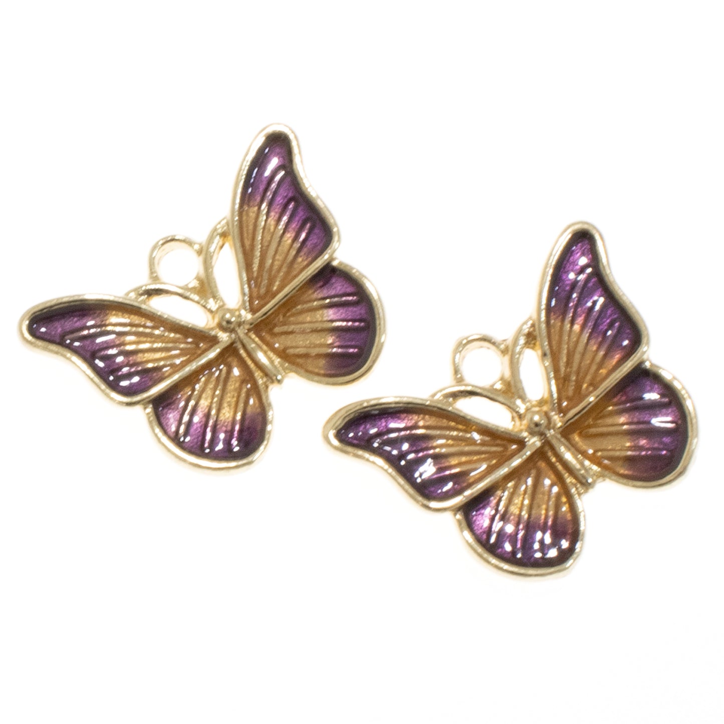 4 Enamel Butterfly Charms - Gold and Purple Butterfly Pendants - Insect Charms