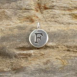 2Pc. Silver "F" Initial Charms, TierraCast Round Small Alphabet Letter