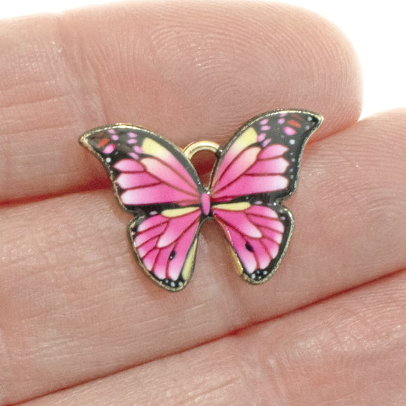 Pink Butterfly Enamel Charms, Metal Animal Insect Charm 4/Pkg