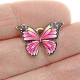 Pink Butterfly Enamel Charms, Metal Animal Insect Charm 4/Pkg