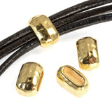 10 Bright Gold Hammered Barrel Leather Crimp Beads, ID 6X2mm