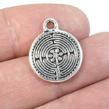5 Silver Labyrinth Charms, TierraCast Double-Sided Pewter Maze for DIY Jewelry