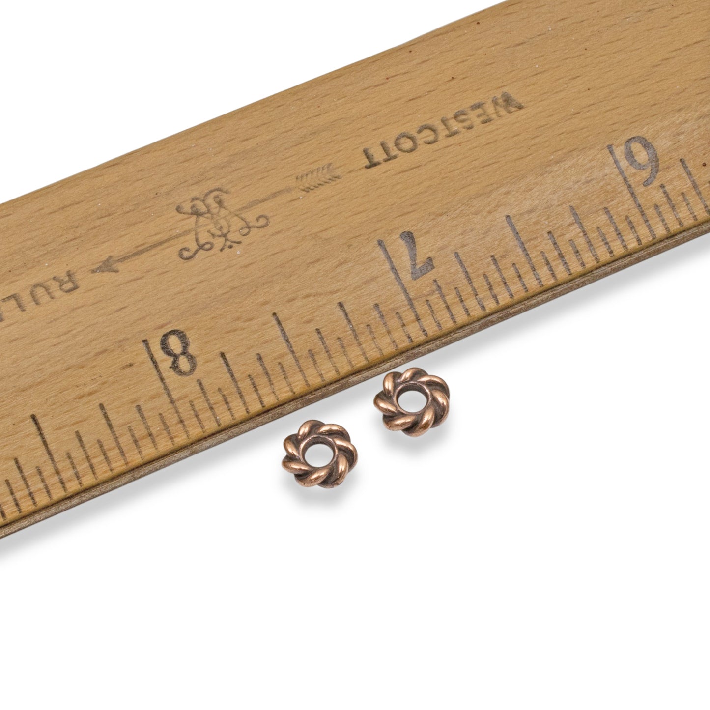 10 Copper 8mm Twist Spacer Beads, TierraCast, 2mm Holes for Leather Cord