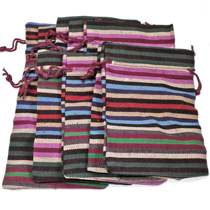 Striped Drawstring Bags, Ethnic Style Fabric Cloth Pouch 10/Pkg