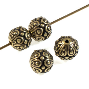 7mm Antique Brass Casbah Round Beads, TierraCast Pewter Ornate Beads 4/Pkg