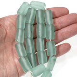 Light Green Recycled Glass Beads, Frosted Matte Tube, 20 Pieces/Strand