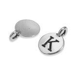 2Pc. Silver "K" Initial Charms, TierraCast Round Small Alphabet Letter
