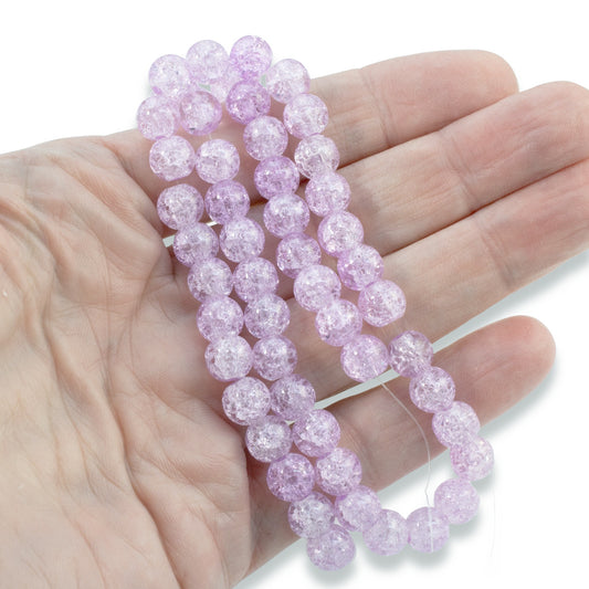 50 Crackle Glass Beads - Light Lavender - 8mm Round Bead Pack - Jewelry Supply